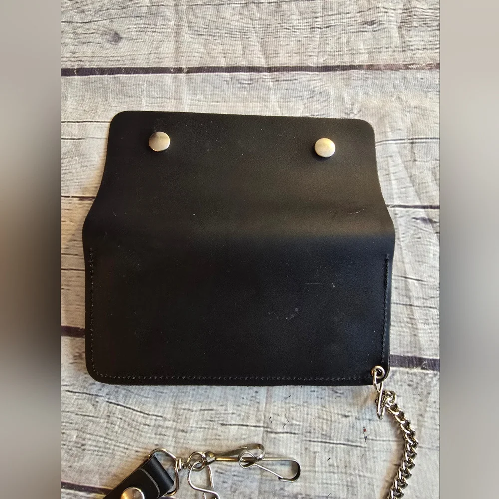 MADE IN USA SPLIT LEATHER MEN'S BLACK WALLET WITH CHAIN